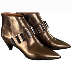 $495 Aquatalia Aubree Calf Rose‎ Gold Leather Ankle Boots Bronze Metallic 7M EUC